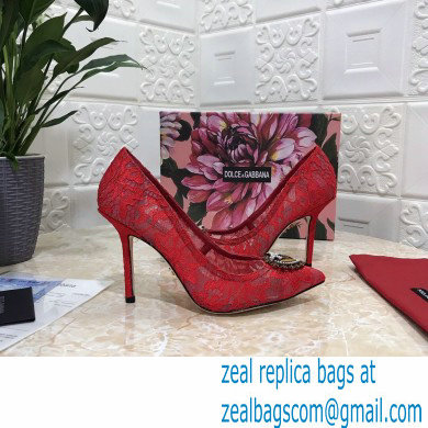 Dolce  &  Gabbana Heel 10.5cm Taormina Lace Pumps Red with Devotion Heart 2021